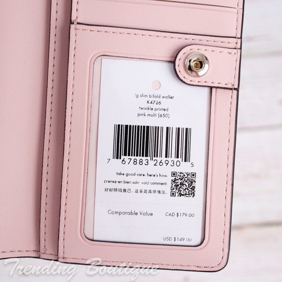 NWT Kate Spade Staci Twinkle Printed Large Slim Bifold Wallet in Pink Multi - Picture 6 of 6